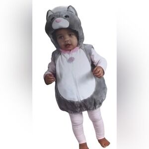TJX Grey Plush Kitty Cat Faux Fur Hooded Halloween Costume Baby 12M